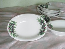 BASSANO KERAMIK, 6x tiefe Teller Schüsseln  Schalen oval 28 cm OLIVE  MEDITERRAN