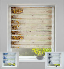 Klemmfix Rollo Doppelrollo Duo Rollo Holz & Blumen Easyfix grau,blau Creme