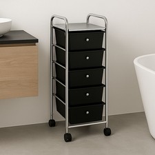 Rollcontainer Friseurwagen Metall Kosmetik Badregal 5 Schubladen schwarz