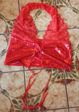 Neckholder Top, Spitze Stoff, bauchfrei in Rot - Größe L - Länge 40 cm