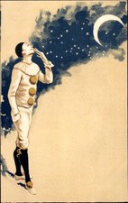 Ak Pierrot in Kostüm, Mond, Himmel mit Sternen - 11453364