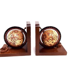 Buchstützen Globus Holz braun um 1960 2x Buchständer 135 mm Globen Erdkugel Erde