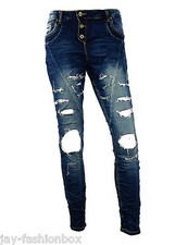 Damen Boyfriend Jeans Rissen Baggy Röhre Zerrissen Jeanshose Skinny Blau Chino
