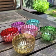 6 x Schwimmkerzenhalter Bunt Schwimmschalen Glas Schwimmdeko Rosa Grün Metallic