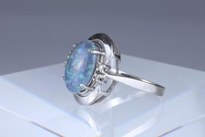 14kt Opal-Diamant-Ring Weißgold 585er Goldring Gold Schmuck Opalring 4 Diamanten