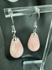 Rosenquarz XL  13x20 mm Tropfen Ohrringe Ohrhänger Gesamtlänge 40 mm