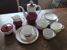 Reichenbach Porzellan GDR Kaffeeservice für 6 Personen Rot Gold Dekor Vintage