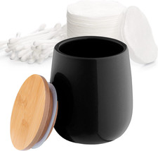 Kosmetikdose, Aufbewahrungsdose aus Keramik, Wattedose mit Deckel aus Bambus, Wa