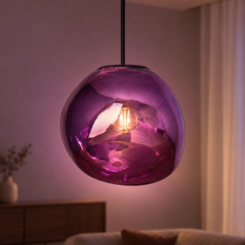 Hängelampe glas lila metall - hängelampe,