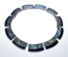 Taxco Mexiko ER Collier Kette Abalone Intarsien Silber 950 schwarze Einlage