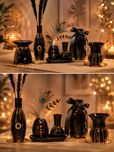Luxus deko set schwarz gold - schwarz, |