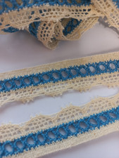 Häkelborte Spitze Baumwolle beige/blau Landhaus Puppenkleidung