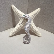 Seepferdchen Brosche Maritim Schmuck Meer seahorse Smaragd Sterling Silber 925/-