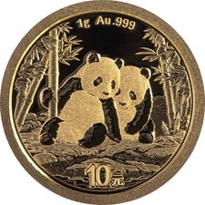 China 10 Yuan 2026 Panda Bär 1 g Gold 999 BU in OVP Folie