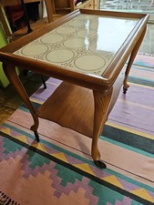 Alter Servierwagen Chippendale Stil Fliesentisch Rollen BeigeBraun - DIY-Projekt