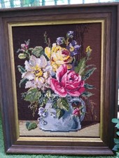 Gobelin Stickbild mit Holz-Rahmen  50 x 39 cm Handarbeit Super Zustand 👍