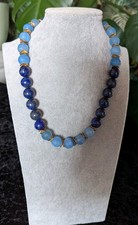 Tolle kurze Edelsteinkette Kette Hellblauer Achat Dunkelblau Lapislazuli Unikat 