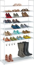 Relaxdays Schuhregal 8 Ebenen, Stecksystem, 32 Paar Schuhe, 7 Stiefelhaken, Meta