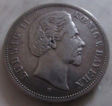 MDS DEUTSCHES REICH KAISERREICH BAYERN FÜNF MARK 1875 D "LUDWIG II.", SILBER #F