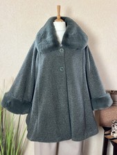 Edle Jacke mit Fellkragen Chenille Olivgrün Grün Mantel  #2025115