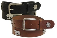 hochwertiger Trachtengürtel mit  Enzian und Kuhmotiv Ledergürtel 