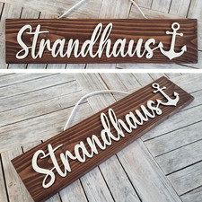 Strandhaus - schönes Holz Deko Schild, massiv, Pool Garten Lounge Sommer - 50 cm
