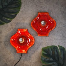 2 Fat Lava Keramik Wandlampen rot gesprenkelt Space Age 70er Leuchten WeeNTAGE