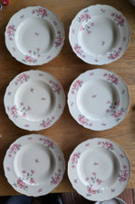 6 x Suppenteller Tiefe Teller Art Deco von K&A Krautheim Rosa Blumen ⌀ 25 cm