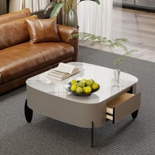 Couchtisch Wohnzimmertisch Sofatisch Marmor+Leder Beistelltisch