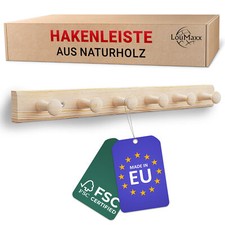 LouMaxx Hakenleiste Holz aus Kiefer mit 6 Holzhaken – Wandgarderobe Holz Leiste