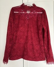 Damen Bluse Shirt, festlich,mit Spitze, rot, Gr. 42. Neu.