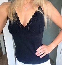 Top Schwarz Gr. M Baumwolle Spaghetti-Top Unterhemd PROMOD Spitze