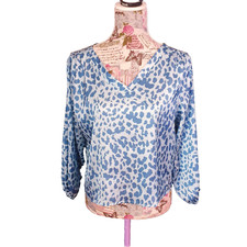 Cross Jeans Bluse Leoparden Print Blau Gr S