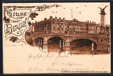 Holzbrand-Imitations-AK Berlin, Friedrichbrücke 1902 