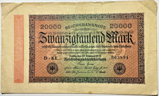 Deutsches Reich 20000 Mark 1923 Papiergeld Banknoten Geldschein echt gelaufen