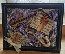 3D Musikbild Violine & Saxophon mit Notenblatt– Wanddeko/zum Stellen oder Hängen