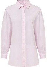 Longbluse Gr. 34 Kristallrosa Weiß Gestreift Damen Langarm-Bluse Hemd Tunika Neu