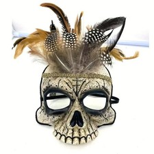 Halloween  Totenkopfmaske mit Federn,