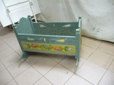 7194. Schöne alte Biedermeier Wiege Bauernwiege Babybett Holz original bemalt