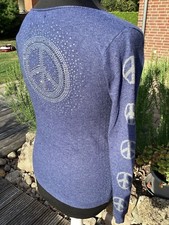 Pullover - Cashmere Mix - Peace Zeichen - Jeansblau - Gr. L / XL