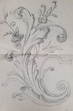 Akademische Zeichnung Studie Ornament Zierelement L. Bühler 20er Jahre