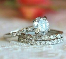 Verlobungsring Trio-Set 3,85 kt runder Diamant 14 Karat Weißgold simuliert in...