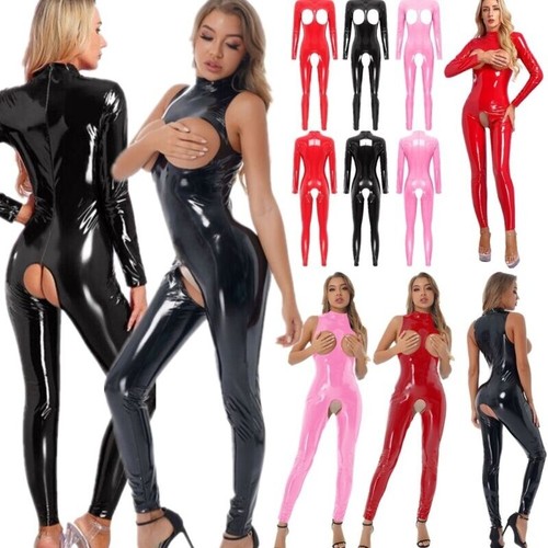 Damen wet look bodysuit - wet,