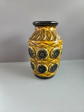 Bay Keramik Vase 76-14 West Germany gelb schwarz Relief Vintage 60er 70er Retro