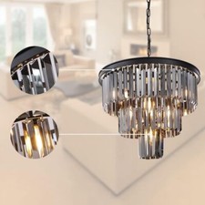 Moderner Kristall Kronleuchter Luxus Schirm Fassung Deckenleuchte Rauchgrau Gold