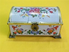 Alte Blechdose Blechtruhe Blumen Schmucktruhe Schatulle Truhe Runddeckel leer