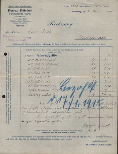 Nürnberg rechnung 1914 - nÜrnberg,,