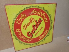 altes Blechschild von Trinkt Golda. Cola - Apfelsine - Zitone - Aplelsaft