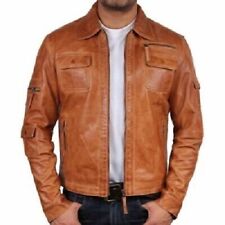 Cafe Racer Retro Herren Leder Motorrad Hellbraun Echtes Lammfell Lederjacke