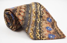 Kenzo Krawatte braun blau Blumen 100% Seide 141 cm x 10 cm A48